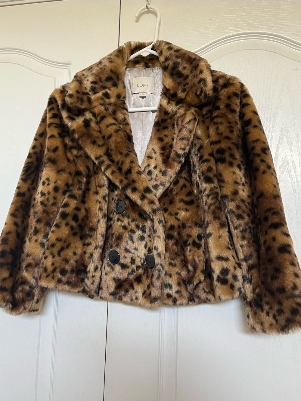 LOFT Faux Fur Leopard Pea Coat in Brown and Black
